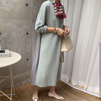 2021SHENGPALAE Patchwork Dsegin Dress Womens Spring 2021 New Round Neck Back Pleated Loose Long Sleeve Plus Velvet Dresses Robe