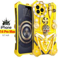 ZIMON เคส Steampunk สำหรับ iPhone 14 Pro Max,เคสโทรศัพท์มือถือโลหะป้องกัน iPhone 14 Plus อลูมิเนียมอัลลอยด์ขาตั้งแบบแข็งฝาหลัง iPhone 14 Pro