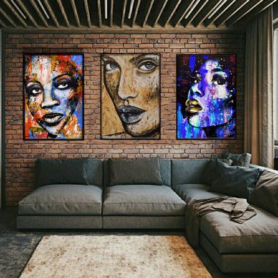 แอฟริกันผู้หญิงผนังศิลปะจิตรกรรมศิลปะโปสเตอร์และภาพพิมพ์-ที่มีสีสันบทคัดย่อภาพกราฟฟิตีศิลปะผ้าใบจิตรกรรมตกแต่งบ้าน