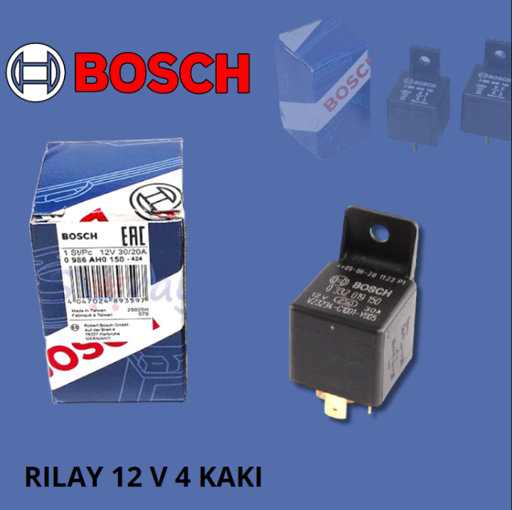 Relay BOSCH 12V 30A 12 Volt 30 Ampere 4 Pin Kaki Original utk Mobil