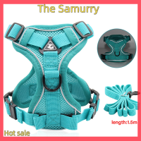 Samurry ✨Hot Sale✨ Car Veli shy [Vegoo] สายจูงสุนัขไม่มีดึงสะท้อนแสงสายจูงสุนัขเสื้อจูงสุนัข1.5M สุนัขสีฟ้า