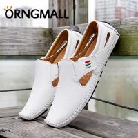 ORNGMALL ฤดูร้อนรองเท้าลำลองผู้ชายใหม่อย่างเป็นทางการรองเท้าสบายๆขับรถ Loafers Slip On Flat รองเท้าสำหรับชาย Soft Sole ผู้ชายหนังรองเท้าหนังนิ่ม Lazy รองเท้าธุรกิจรองเท้าหนัง Plus ขนาด37-47