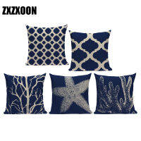 Decorative Throw Pillows Case Dark Blue Geometric Coral Starfish Cojines Decorativos Para Sofa Cushion Cover for Sofa Home Car