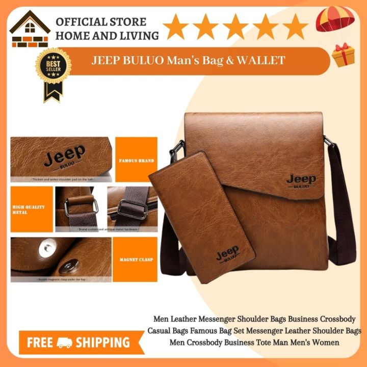 Jeep Buluo Man's Bag 2pc/set Men Leather Messenger Shoulder