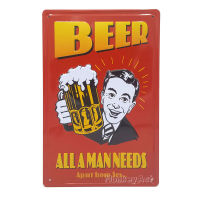 ป้ายสังกะสีวินเทจ Beer All A Man Needs, A Part of Sex (ปั๊มนูน)