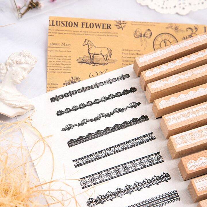 10-pcs-vintage-strip-flower-lace-stamp-diy-wooden-rubber-stamps-for-scrapbooking-stationery-scrapbooking-standard-stamp