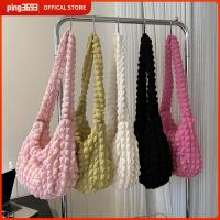 PING3693 ผ้าลายสก็อต กระเป๋าสะพายไหล่แบบสั้น สีทึบทึบ จุได้มาก ถุงใต้วงแขน น่ารักน่ารักๆ งานปัก กระเป๋าทรงเซซเชิล สำหรับผู้หญิง