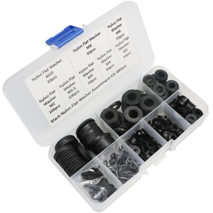 480-pcs-nylon-flat-round-washers-gaskets-spacers-assortment-set-for-m2-m2-5-m3-m4-m5-m6-m8-m10-screw-bolt-black