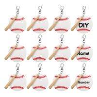 Baseball Acrylic Keychain Blank Kit, 12 Acrylic Lanks, 12 Swivel Lanyard Snap Hook with Key Rings, 12 Wooden Bats