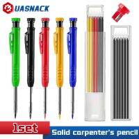 Solid Carpenter Pencil with Built-in Sharpener Set Deep Hole Mechanical Pencil 3 Colors For Marker Marking Woodworking Tools