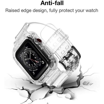 ✒ Clear Band Case สำหรับ Apple Watch Series 8 7 6 SE 5 4 45mm 44mm 42mm 41mm โปร่งใสสำหรับ iWatch 38mm 40mm สายซิลิโคน