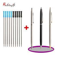 1 10/Set 1PCS Ball Pen With 10PCS Pen Refills Rotating Metal Ballpoint Pens Stationery For Office amp; School Supplies Ink Blue 0.7