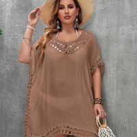 [COD] 2021 European and plus-size womens new hollow-out blouse dress sunscreen holiday summer style