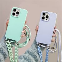 เคสโทรศัพท์มีสายคล้อง Crossbody แบบสีลูกอมสำหรับ iPhone 14 13 12 11 Pro Max 14 Plus 14Pro 11สายคล้องคอปลอกหลังซิลิโคนนิ่ม