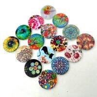 Pack of 100 Mixed Random Flower Painting Round 2 Holes Wood Wooden Buttons for Sewing Crafting 20mm Haberdashery