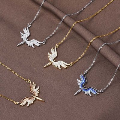 Classic Angel Wings Rainbow Pendant Necklace Rhinestones Necklace Party Wedding Jewelry Gift For Women Headbands