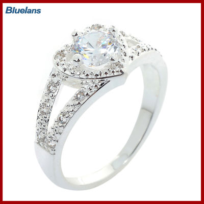 Bluelans®ผู้หญิง925เงินสเตอร์ลิงคริสตัลรักรูปหัวใจแหวนเจ้าสาวเครื่องประดับจัดงานแต่งงาน