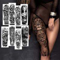 【YF】 Full Arm Temporary Tattoo Sticker Man Woman Girls Body Leg Fake Tatoo Lion King Wolf Magnolia Flowers Totem Makeup Waterproof