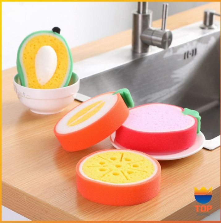 top-ฟองน้ำล้างจาน-ทรงผลไม้-สีสันน่ารัก-dish-towel