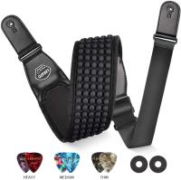 Lekato Adjustable Shoulder Strap Guitar Strap Leather Head Electric Guitar Strap Bass Belt 3.5Wide 6 Picks 3D Sponge Filling