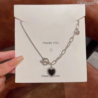 ? เครื่องประดับ Light luxury small sweet spice wind cool love titanium steel necklaces female temperament web celebrity ins tide joker splicing collarbone chain