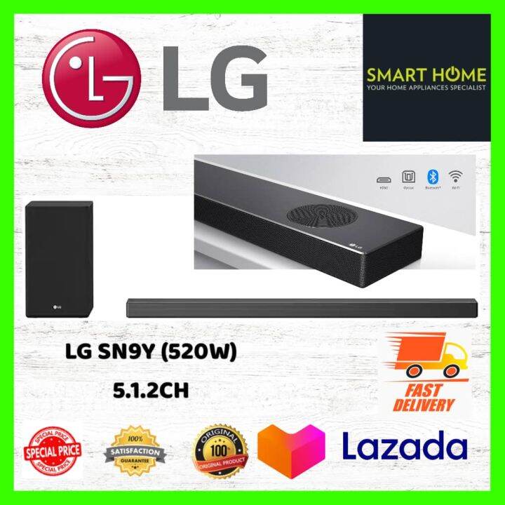 LG SN9Y (520W) 5.1.2ch Hi-Res Dolby Atmos SoundBar with Meridian ...