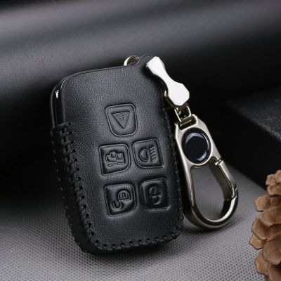 ✔℡ Leather Key Shell For Land Rover Ranger Rover Key Case Evoque Discovery 4 Freelander Evoque 2010-15 Fob Remote 5 Button CaseRing