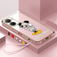 เคสเคสโทรศัพท์ Realme 10 Pro 5G Realme 10 Pro + 5G เคส10pro Realme ฟรีสายคล้อง + 5G เคสขอบสี่เหลี่ยมลายการ์ตูนมิคกี้เม้าส์ชุบเคสโทรศัพท์เคสโทรศัพท์นิ่มสุดหรู