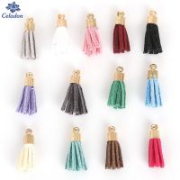 【YF】┇◐✤  10Pcs/lot 20mm Height Suede Tassel Charms Keychain Cellphone Straps Jewelry Charms Leather Tassels With Gold Caps