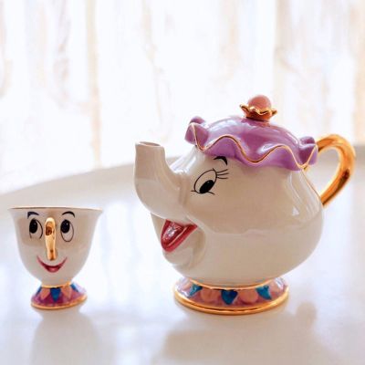 【High-end cups】การ์ตูนความงามและสัตว์กาน้ำชาแก้วนาง Potts ชิปหม้อชาถ้วย Cogsworth เซรามิกหนึ่งชุดน่ารักสร้างสรรค์ของขวัญคริสต์มาส