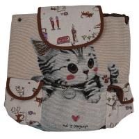 Women Canvas Backpack Cartoon Cat Pattern School Bag Pockets Casual Vintage Bag Travel Drawstring backpack 1