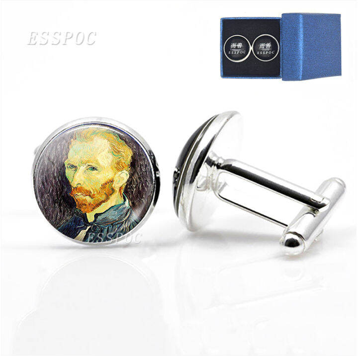 van-gogh-ภาพวาดแก้ว-cufflinks-starry-night-sunflower-ชุด-cuff-links-ชายอุปกรณ์เสริมสามีของขวัญวันเกิด-yrrey