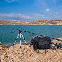 ที่ตั้งคันเบ็ดอลูมิเนียม 3 ขา วางคันเบ็ดได้ 7 คัน.อลูมิเนียมอัลลอยด์ Telescopic Fishing Rods Holder ที่ยึดพับ ขาตั้ง