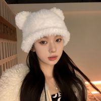 [COD] 2022 autumn and winter tide cute furry bear warm pullover hat female net red ear protector cold knitted woolen