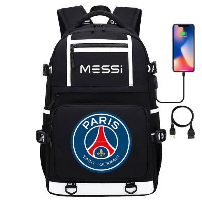 Paris Saint Germain F.C.S หมายเลข30 Messis กระเป๋าสะพายหลังกีฬานักเรียนสำหรับผู้ชายกีฬาสำหรับผู้หญิงฟุตบอลดาวพิมพ์ USB นักเรียนเยาวชนกระเป๋านักเรียนผู้ชายและผู้หญิงกระเป๋าเป้สะพายหลังพักผ่อนกระเป๋าสะพายเดินทาง0000
