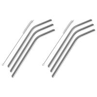 6 Pcs Reusable Stainless Steel Metal Drinking Straw Reusable Straws + 2 Cleaner Brush Kit Specialty Glassware