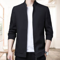 利Men Spring Fall Coat Stand Collar Solid Color Long Sleeves Zipper Cardigan Slim Fit Formal Business Pockets Men Suit Jacket