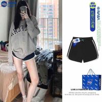 COD กางเกงขาสั้นสาวอวบ กางเกงขาสั้นคนอ้วน NASA cotton shorts womens summer design sense niche wear high-waisted A-line pants to show thin athleisure wide-leg pants กางเกงขายาว