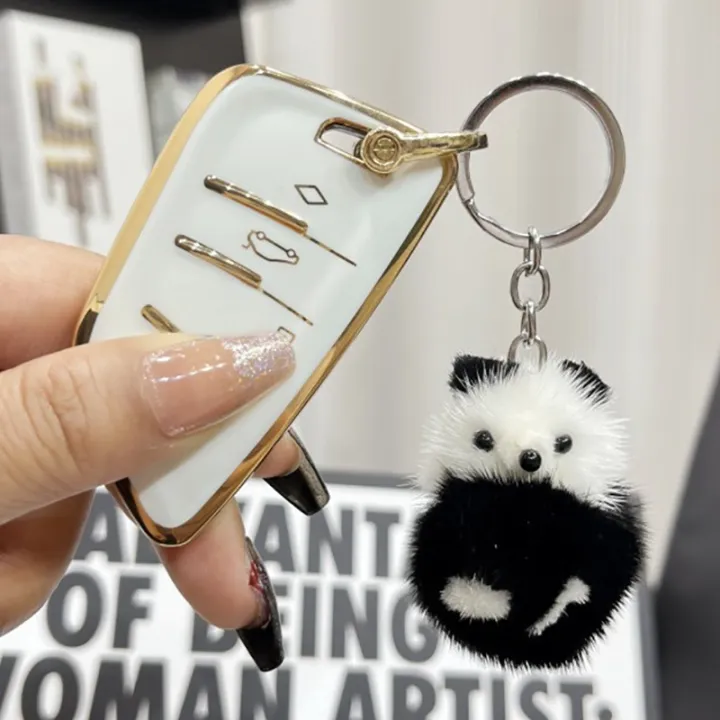 zhongloul-กระเป๋าพวงกุญแจขนมิงค์รูปแพนด้าขนตุ๊กตาหมีแพนด้าสีดำสีขาวน่ารักน่ารักอุปกรณ์เสริมพวงกุญแจ