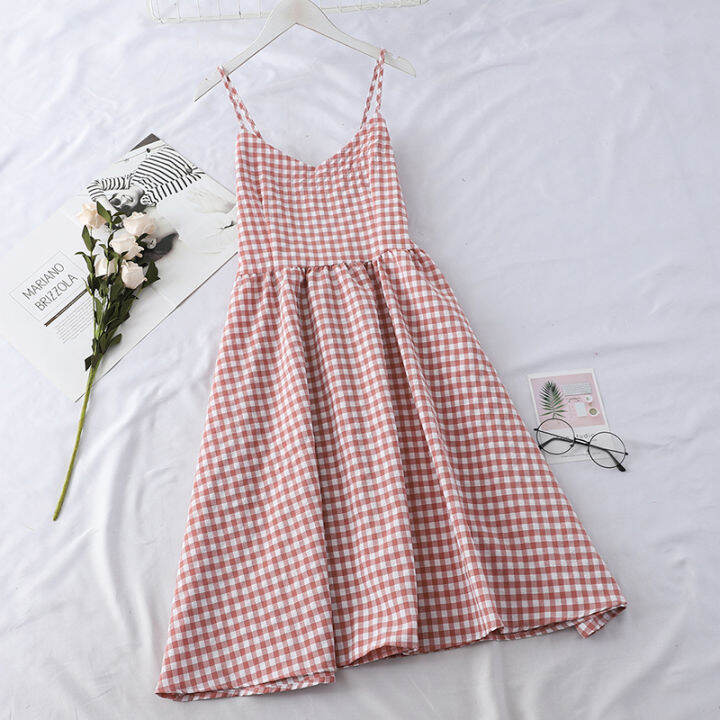 pearl-diary-women-checked-cami-dress-v-neck-high-waist-spaghetti-strap-midi-plaid-princess-dress-vintage-korean-style-sleeveless