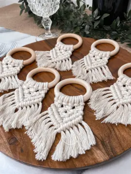 4Pcs Wood Napkin Rings, Wood Circles for Macrame Napkin Buckles