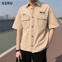 ASRV เสื้อเชิ้ตเครื่องมือใหม่ของผู้ชายเสื้อแจ็กเก็ตเสื้อยืดแขนยาวครึ่งแขนทรงหลวมสไตล์เกาหลีได้รับความนิยมในอินสตาแกรมเสื้อยืดผู้ชายเสื้อกล้ามชายเสื้อยืดคอกลม