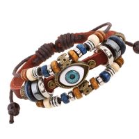 Boho Gypsy Hippie Design Leather Rope Eye Bracelet Brown Multi-layer Cow Leather Woven Beaded Bracelet Unisex Adjustable Jewelry Charms and Charm Brac