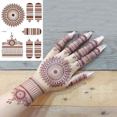 【YF】 Brown Henna Lace Temporary Tattoos Sticker For Women Mehndi Stickers for Hand Neck Body Feather Flora Tattoo Waterproof