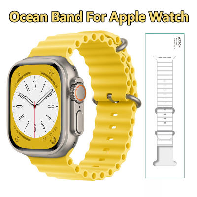 สายนาฬิกาซิลิโคนลายมหาสมุทรพร้อมกล่องสำหรับนาฬิกา Apple Ulrta 49มม. 45มม. 44มม. 41มม. 40มม. 42มม. อะไหล่สร้อยข้อมือคอเรียสำหรับ IWatch Ultra 9 8 7 6 5 3 Se