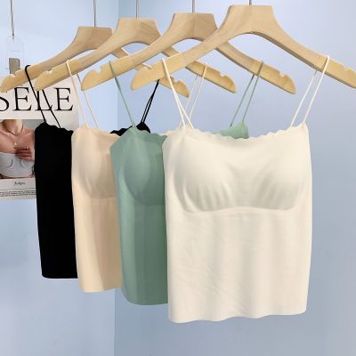 [COD] silk beautiful back sling womens summer one-word collar wave side fixed cup with chest pad vest free bra base wrap