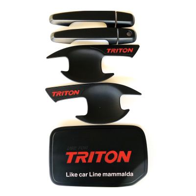 triron ปี 2018-2020 รุ่นแค็บ2ประตู เบ้ากันรอย ครอบมือจับ ครอบฝาถังน้ำมัน สีดำโลโก้แดง