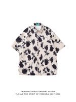 Summer retro floral print short-sleeved shirt mens trendy street loose couple casual flower shirt 【BYUE】