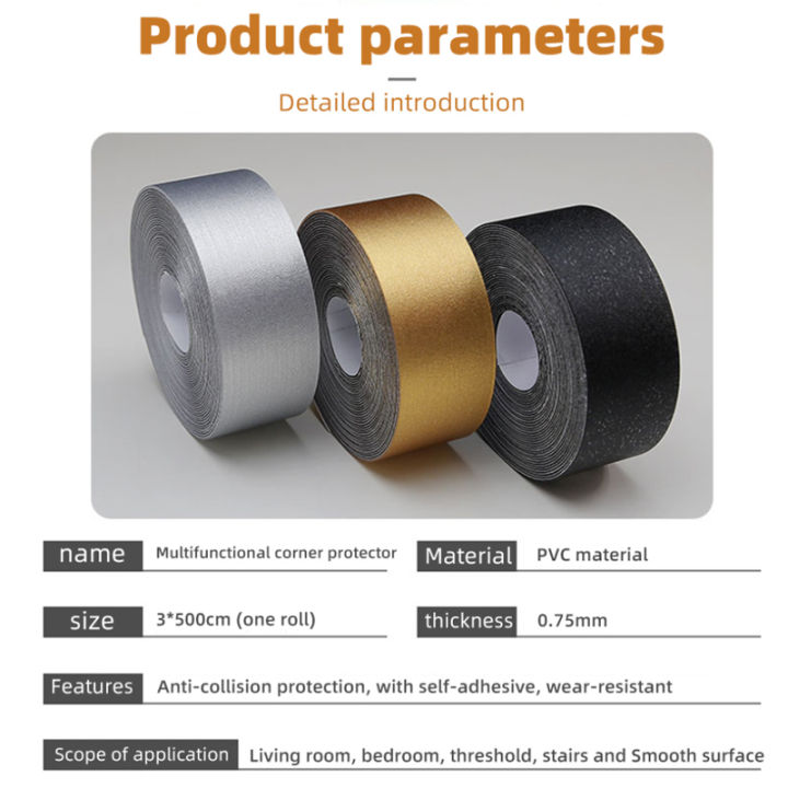 yurongfx-3x500ซม-สายรัดเอวกันน้ำรอบผนังพื้นแถบสติ๊กเกอร์ติดแน่นด้วยตนเองบันไดช่องว่างเทปฟอยล์ปิดผนึกสีทองสีเงินสีดำการตกแต่งบ้าน