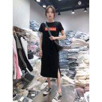 [Ready Stock Real Shot] Summer Korean Version Simple Over-The-Knee Long Slim-Fit Solid Color Base Dress Pure Cotton Slimmer Look Mid-Length T-Shirt Trend